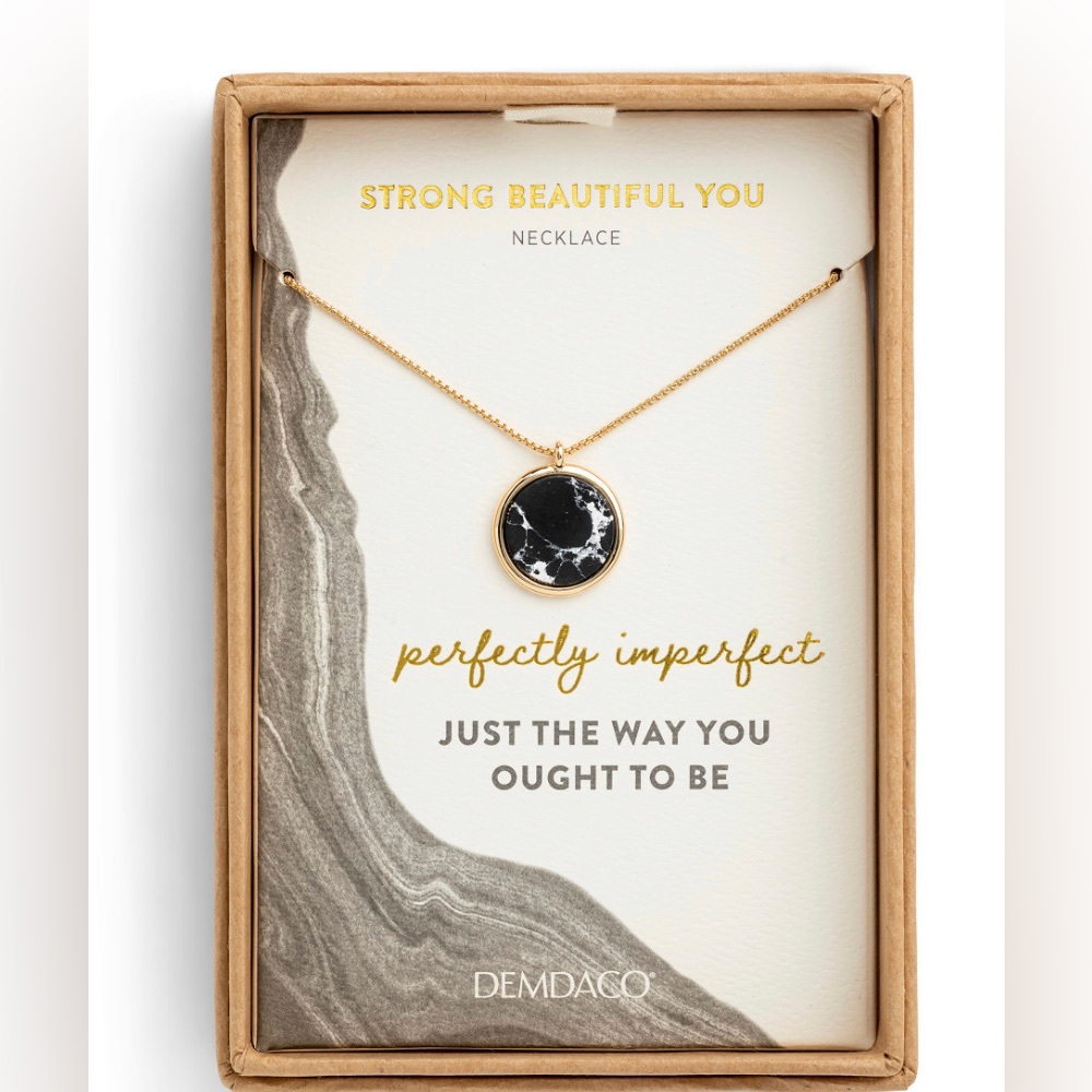 BRAND NEW - DEMDACO Necklace - Black Marble. STRONG BEAUTIFUL YOU Necklace